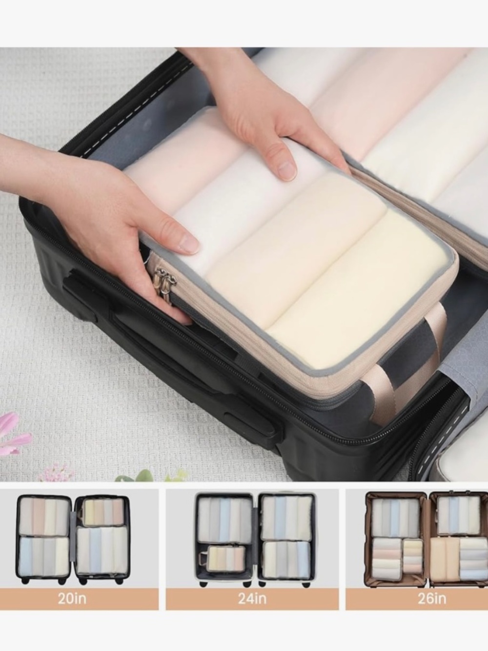 6 Set Ultralight Compression Packing Cubes - Beige - Picture 8 of 10